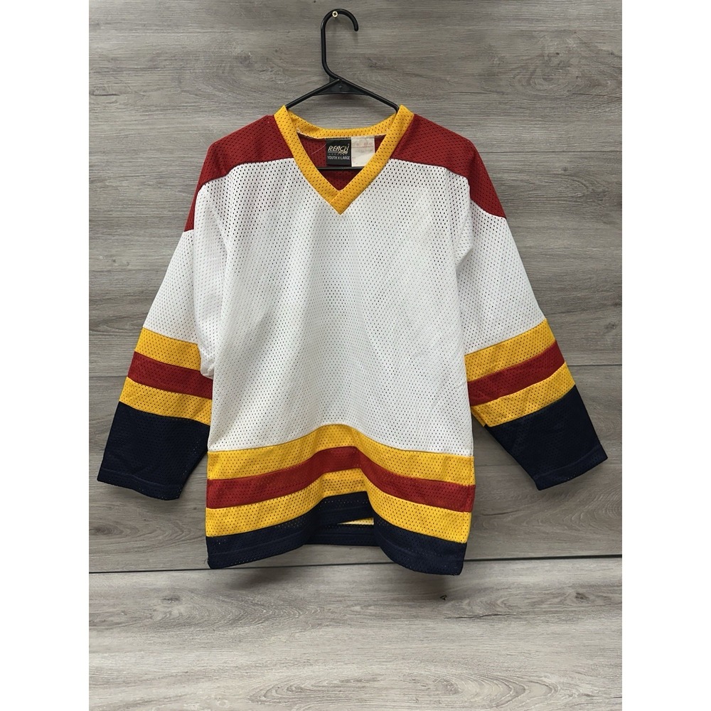 Vintage 90s Reach Deadstock Sports Blank Practice Hockey Jersey Yellow Red Blue
